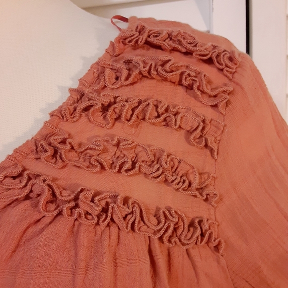 C&V Cottage Style Crepe Mini Dress with Ruffles & Bell Sleeves - Picture 9 of 15